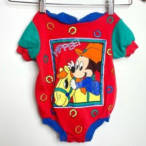 VTG 0-3 Months Mickey Mouse Hooded Bodysuit Boys colorblock Disney